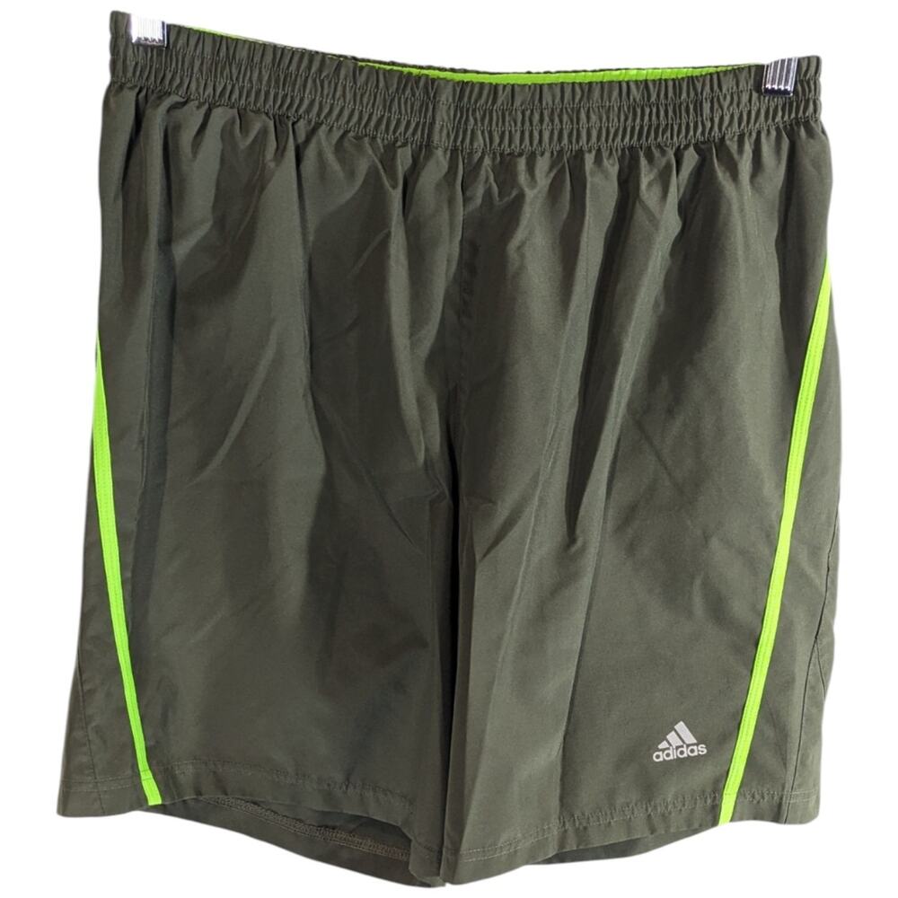 Adidas Athletic Shorts Lined Olive Green Mens Medium Running